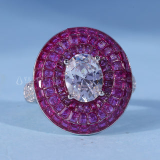 Oval Cut Moissanite Halo Engagement Ring front view with upright centre stone