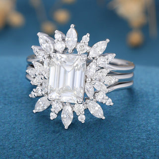 Dazzling 1.60ct emerald cluster moissanite ring side profile view
