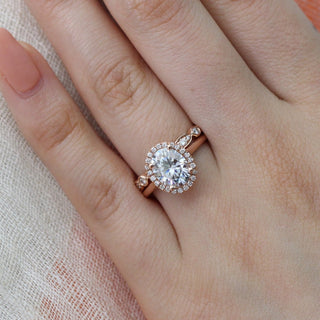 2.0CT Oval Solitaire Halo Moissanite Diamond Bridal Ring Set