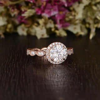 1.60CT Round Cut Halo Moissanite Engagement Ring