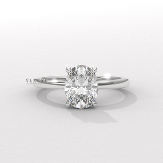 Oval cut hidden halo solitaire ring side profile