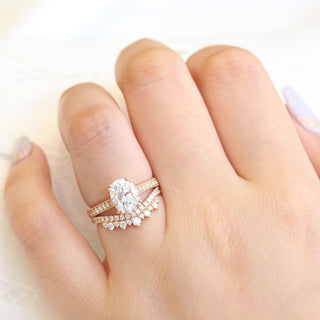 2.0 CT Oval Brilliant Solitaire Halo Moissanite Bridal Set front view