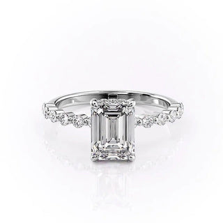 2.10 CT Emerald Cut Pave Diamond Moissanite Engagement Ring