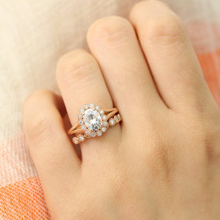 Shimmering 1.50ct oval halo moissanite ring front view