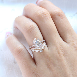 1.50CT Oval Cut Halo Pave Moissanite Diamond Bridal Set