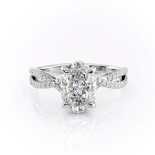 2.10 CT Oval Solitaire Cross Over Pave Set Moissanite Engagement Ring