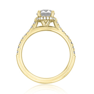 1.0CT Round Cut Hidden Halo Pave Cathedral Moissanite Engagement Ring