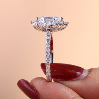 1.0ct Marquise Cut Cluster Halo Diamond Moissanite Vintage Style Engagement Rings Couple