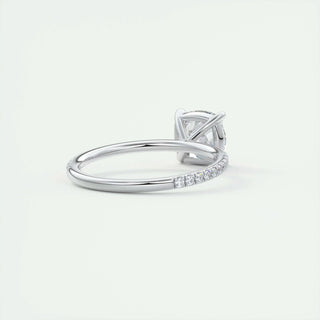 Lustrous 2.15ct cushion solitaire moissanite ring side profile view