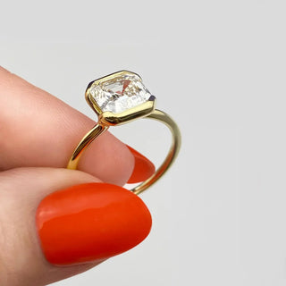2.03CT Asscher Cut Half Bezel Solitaire Moissanite Engagement Ring