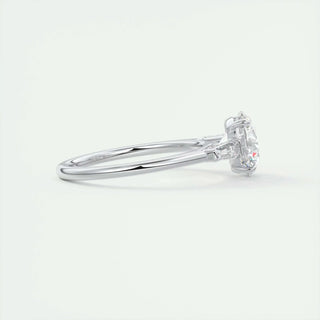 Timeless 2.0ct round three stone moissanite ring shown on a finger