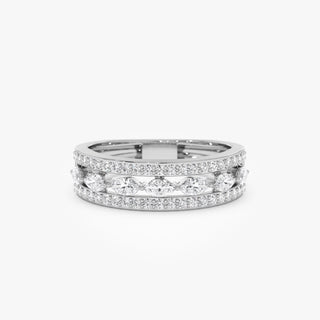 Double Row Floating Marquise and Round Wedding Band