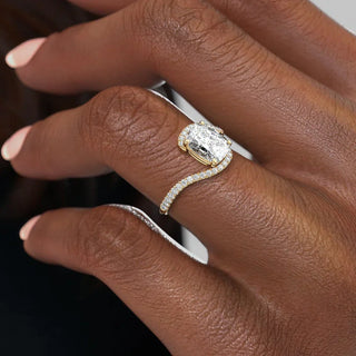 2.0CT Elongated Cushion Cut Bypass Setting Pave Moissanite Diamond Engagement Ring | Timeless Engagement Rings