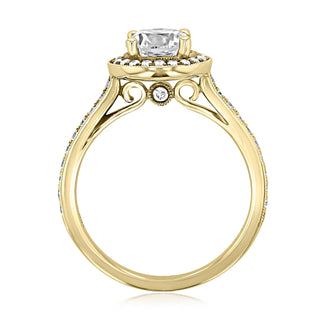 1.0ct Round Cut Halo Pave Cathedral Diamond Moissanite Engagement Ring