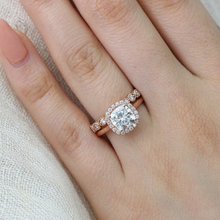 Delicate 2.30ct cushion halo moissanite ring front view