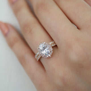 1.50CT Vintage Floral Oval Cut Moissanite Halo Bridal Engagement Ring Set