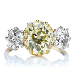 three stone moissanite ring round old mine front view