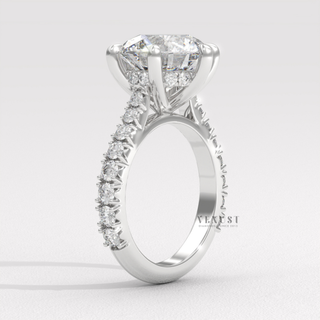 Hidden halo cathedral ring with moissanite center