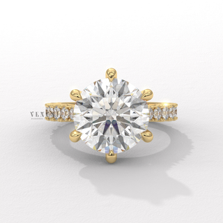 Round cathedral hidden halo moissanite ring front view