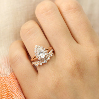 Chic 1.60ct pear halo moissanite ring front view