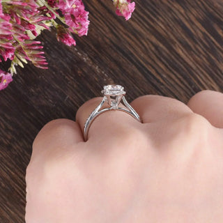Brilliant 1.60ct round solitaire moissanite ring side profile view