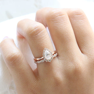 Radiant 1.0ct pear halo moissanite ring front view