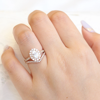 Classic 1.50ct oval halo moissanite ring front view