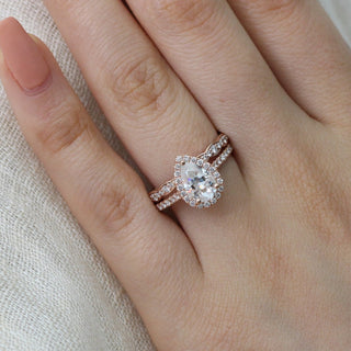 Stunning 1.50ct pear halo moissanite ring top view