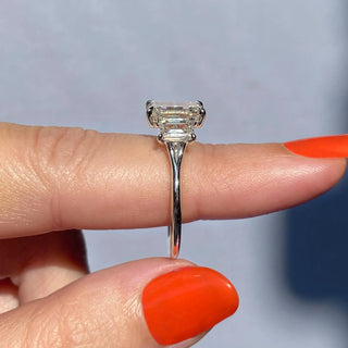 1.91 CT Emerald Cut Three stone Moissanite Engagement Ring top view