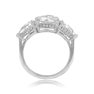 cushion cut moissanite ring three stone hand view