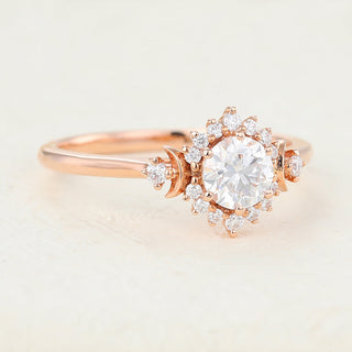 0.41 CT Round Brilliant Cluster Moissanite Engagement Ring on hand