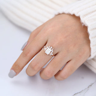 1.60 CT Emerald Brilliant Cluster Moissanite Engagement Ring angle view