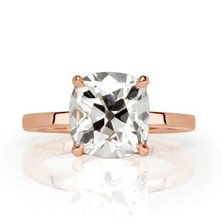 Old mine cushion hidden halo moissanite engagement ring front view