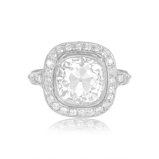 halo moissanite ring cushion antique front view