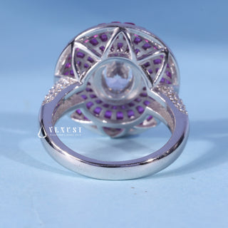 Angled view of the Oval Cut Moissanite Halo Engagement Ring band and setting
