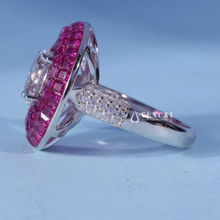 Front standing view of the Oval Cut Moissanite Halo Engagement Ring showing the prong setting