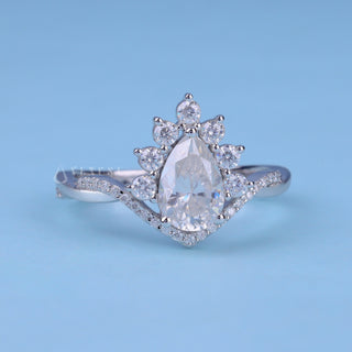 1.0CT Pear Cut Moissanite Diamond Halo Infinity Engagement Ring