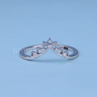 Modern round moissanite wedding band front view