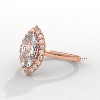 Elegant Solitaire Marquise Cut Moissanite Engagement Ring close-up of the centre stone