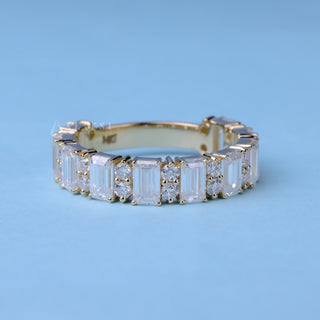Emerald & Round Moissanite Diamond 3/4 Eternity Wedding Bands His And Hers