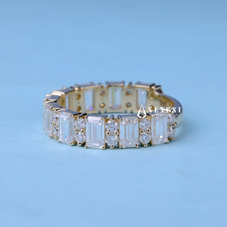 Emerald & Round Moissanite Diamond 3/4 Eternity Wedding Bands His And Hers