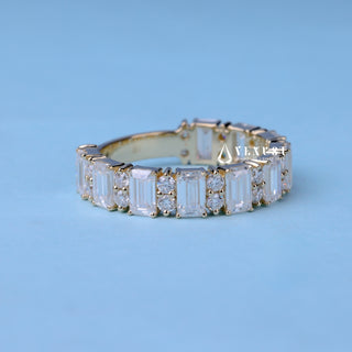 Emerald & Round Moissanite Diamond 3/4 Eternity Wedding Bands His And Hers