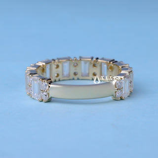 Emerald & Round Moissanite Diamond 3/4 Eternity Wedding Bands His And Hers