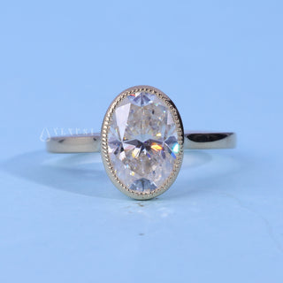 2.0CT Bezel Set Oval Moissanite Diamond Cathedral Engagement Rings