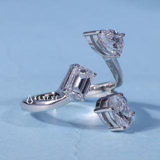 Top view of the Emerald Oval Pear Three Stone Moissanite Engagement Ring centre stone