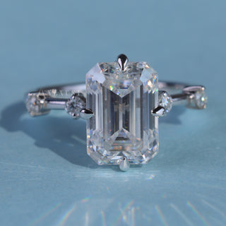 3.0CT Emerald Cut Moissanite Diamond Petite Pave Timeless Engagement Ring