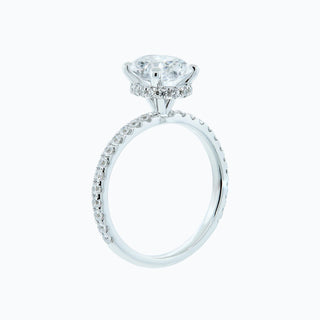 Brilliant 2.50ct oval hidden halo moissanite ring shown on a finger