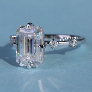 3.0CT Emerald Cut Moissanite Diamond Petite Pave Timeless Engagement Ring