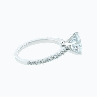 Shimmering 2.0ct round solitaire moissanite ring close up of the setting image 2