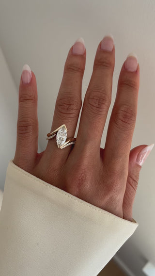 1.50CT Marquise Moissanite Diamond Bypass Half Bezel Engagement Ring With Matching Band